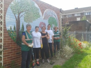 Fran and Veronica with helpers from The Halifax at Mallard Community Orchard